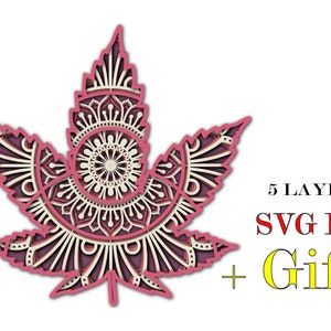 Marihuana2 , 3d Mandala , 5 Schichten , Digitaler Download , svg , eps, Dateien, für Glowforge, Cricut, Silfouette +Geschenk 25 Mandalas Vorlagen