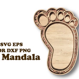 Pie de niño, 5 capas, descarga digital, Svg Eps Cdr Dxf Png 3 d mandala para Glowforge, Cricut, Silhouette + Gift 25 plantillas de mandalas