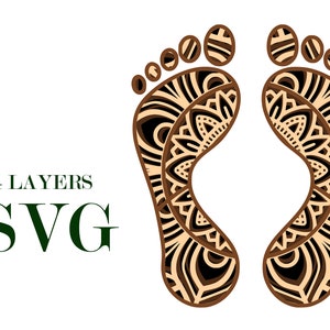 VOETAFDRUK, 3D mandala, 4 lagen, SVG bestanden, DIgital download voor Glowforge, Cricut, Silhouette + Gift 25 mandala's sjablonen