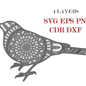 Bird 4 capas, descarga digital, SVG EPS Cdr Dxf Png, 3 d mandala para Glowforge, Cricut, Silhouette + Gift 25 plantillas de mandalas