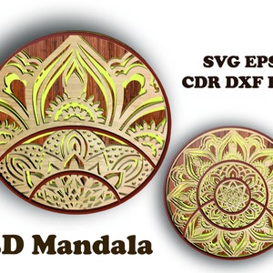 Kreis Mandala , 3D , 4 Schichten , Svg, Eps , Png, Cdr, Dxf , Digitaler Download für Glowforge, Cricut, Silhouette +Geschenk 25 Mandalas Vorlagen