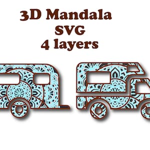 CAMPER y TRAILER, mandala 3D, 4 capas, archivos SVG, descarga DIgital