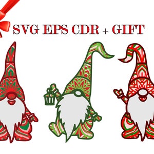 3 GNOME (Svg Eps Dateien) + Geschenk 25 Mandalas, 3D Mandala, digitaler Download, Frohe Weihnachten, Frohe Weihnachten, Frohe Weihnachten