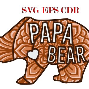 PAPA BEAR, 5 livelli, Download digitale, file Cdr Svg Eps, 3 d mandala