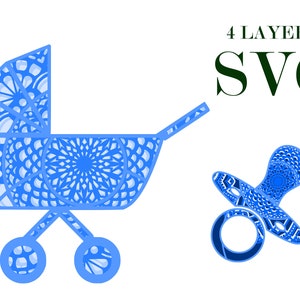 BABY junge STOLLER und PACIFIER, 3d Mandala, 4 Schichten, digitaler Download, Svg Eps Fior Glowforge, Cricut, Silhouette +Geschenk 25 Mandalas Vorlagen