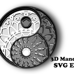 YIN YANG, mandala 3D, 6 warstw, pliki svg i eps, pobieranie cyfrowe, do gloworge, cricut, sylwetka + prezent 25 szablonów mandali