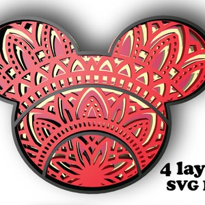 MICKEY MOUSE , 3D Mandala , 4 Schichten, SVG und Eps Dateien, DIgital Download für Glowforge, Cricut, Silhouette +Geschenk 25 Mandalas Vorlagen