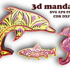 SEA LIFE 3 D Mandala,4 Schichten,Svg Eps Png Cdr Dxf,DIgital download,3 Designs für Glowforge,Cricut,Silhouette +Geschenk 25 Mandalas Vorlagen
