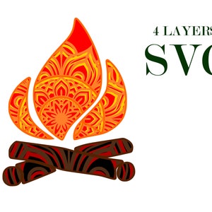FIRE and FIREWOOD , mandala 3D , 4 couches, fichiers SVG , téléchargement DIgital