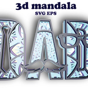 Diseño DAD, 4 capas, Descarga digital, Archivos SVG EPS, Mandala 3D para Glowforge, Cricut, Silhouette + Gift 25 plantillas de mandalas