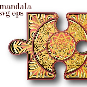 PUZZLE, 3D Mandala, 4 Schichten, SVG und Eps Dateien, DIgital Download