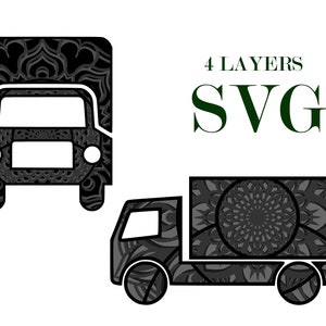 TRUCKS , mandala 3D , 4 calques, fichiers SVG et EPS , Téléchargement numérique
