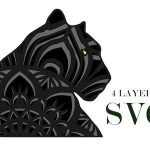PANTHER, mandala 3D, 5 warstw, pliki SVG, cyfrowe pobieranie dla Glowforge, Cricut, Silhouette + prezent 25 szablonów mandali