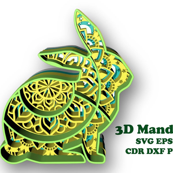 Rabbit Easter , 4 layers , Svg Eps Png Cdr Dxf files , Digital download for Glowforge,Cricut,Silhouette +Gift 25 mandalas templates