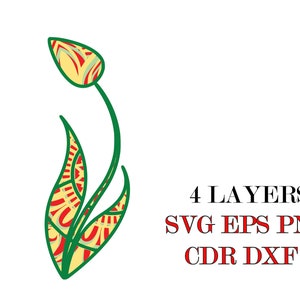 TULIP 4 capas, descarga digital, SVG EPS Cdr Dxf Png, 3 d mandala para Glowforge, Cricut, Silueta + Regalo 25 mandalas plantillas
