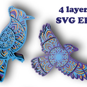 BLUE JAY , 4 couches , Téléchargement numérique , svg , eps, fichiers pour Glowforge, Cricut, Silhouette + Gift 25 modèles de mandalas