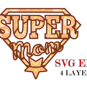 SUPER MOM, 4 capas, Descarga digital, Archivos Svg Eps, Mandala 3d