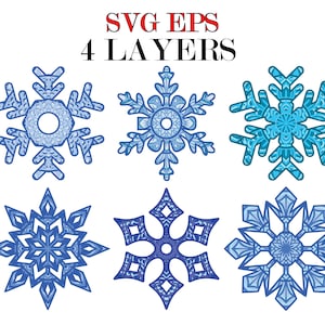 Digital download winter Happy new year Merry christmas SVG EPS  +Gift 25 mandalas templates 4 layers snow SNOWFLAKES  6 designs
