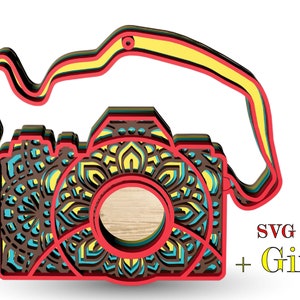 Caméra photo touristique 5 couches , Mandala 3D , svg eps cdr , Téléchargement DIgital pour Glowforge, Cricut, Silhouette + Gift 25 modèles de mandalas