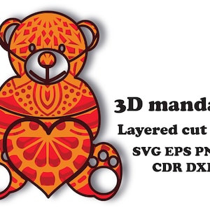 Bär Herz , 3D Mandala , Svg eps Png Cdr Dxf Dateien , Digitaler Download für Glowforge,Cricut,Silhouette +Geschenk 25 Mandalas Vorlagen