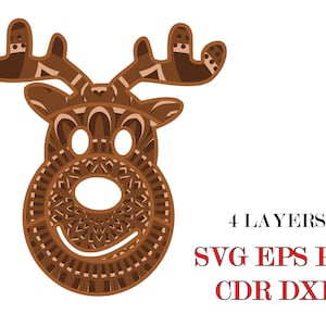 Cabeza de alce 4 capas, descarga digital, SVG EPS Cdr Dxf Png, mandala 3 d para Glowforge, Cricut, Silueta + Regalo 25 mandalas plantillas
