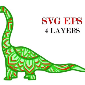 Brontosaurus , mandala 3D, 4 capas, archivos Svg Eps , descarga DIgital
