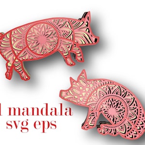 2 PIGS, mandala 3D, 4 capas, archivos SVG y Eps, descarga DIgital