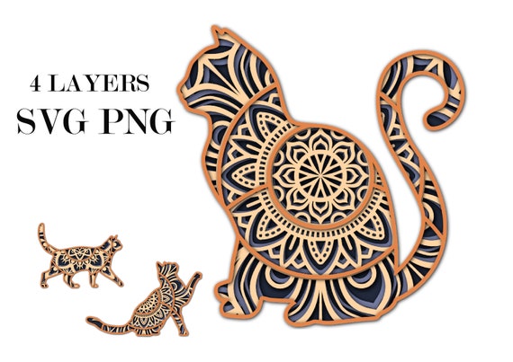 Download Cats 3d Mandala 4 Layers Svg Eps Png Dxf Cdr Files Etsy