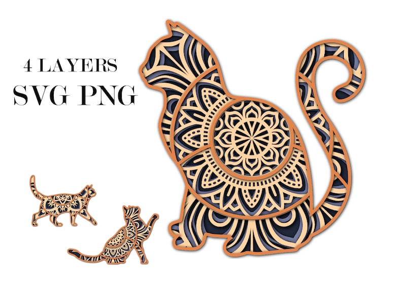 Download Cats 3D mandala 4 layers SVG and PNG files DIgital | Etsy