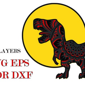 T-REX y MOON , mandala 3D, 5 capas, archivos Svg Eps Cdr Dxf , descarga DIgital
