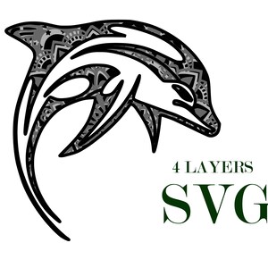 DOLPHIN , 3D Mandala , 4 Schichten, Svg und Eps Dateien , Digitaler Download
