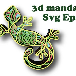 LIZARD groen ( Svg Eps bestanden ) + Gift 25 mandala's ( Svg bestanden 4-7 lagen ) , 3D mandala , 4 lagen, Digitale download