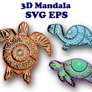 TURTLES , 3d MANDALA ,  5 layers , Digital download ,  Eps SVG file