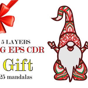GNOME ( Svg Eps Dateien) + Geschenk 25 Mandalas, 3D Mandala, digitaler Download, Frohe Weihnachten, Frohe Weihnachten, Frohe Weihnachten