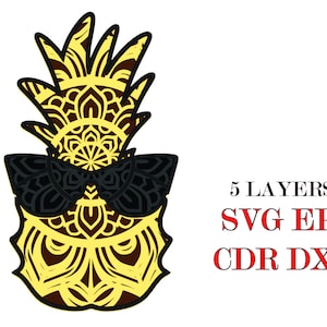 PIÑA en SUNGLESSES, mandala 3D, 5 capas, Archivos Svg Eps Cdr Dxf , descarga DIgital
