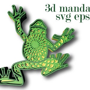 Frog 3 ,3d mandala , 4 couches , Téléchargement numérique , Fichier SVG et Eps pour Glowforge, Cricut, Silhouette + Gift 25 modèles de mandalas