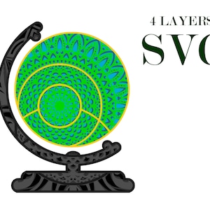 GLOBE , 3D Mandala , 4 Schichten, SVG EPS Dateien , DIgital download