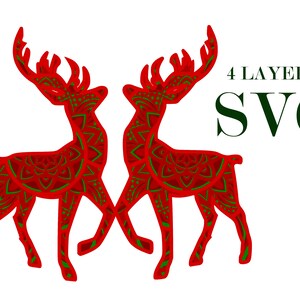 CHRISTMAS DEER   , 3D mandala , 4 layers, SVG Eps   files , DIgital download