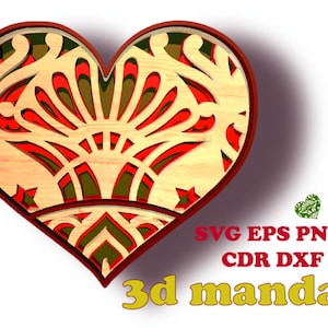 Herz Mandala 4 Layr , 3D Mandala , Svg eps Png Cdr Dxf Dateien , Digitaler Download für Glowforge, Cricut, Silhouette +Geschenk 25 Mandalas Vorlagen