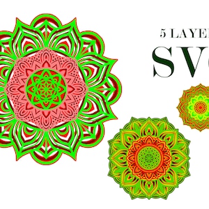 Christmas mandalas  , 5 layers , 3 d mandala , SVG  EPS file , Digital download