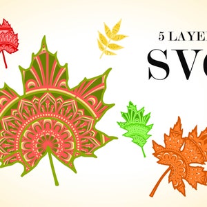 LEAVES , 3d MANDALA , 5 Schichten , Digitaler Download , Svg Eps Datei