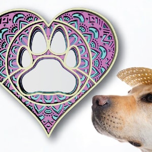 PAW HEART GREY, 3D mandala, 5 lagen, svg en eps bestanden, Digitale download