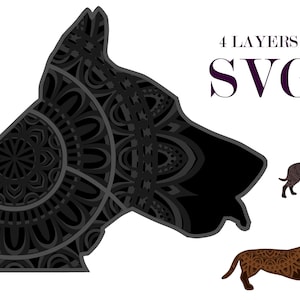 3 DOGS, 3d Mandala, 4 Schichten, digitaler Download, Svg Eps Datei
