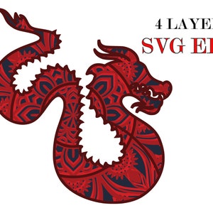 DRAGÓN , Mandala 3D , 4 capas, Archivos Svg Eps , Descarga digital para Glowforge, Cricut , Silueta + Regalo 25 mandalas plantillas