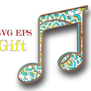 Nota musicale, mandala 3d , 4 livelli, download digitale, svg , eps, per glowforge, Cricut, Silfouette +Gift 25 modelli di mandala