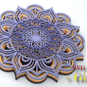 Prachtige mandala, 3d mandala, 5 lagen, digitale download, svg, eps, voor glowforge, Cricut, Silfouette + Gift 25 mandala's sjablonen