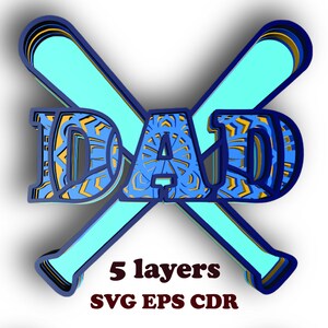 BASEBALL DAD , 5 capas , Descarga digital , Svg Eps Cdr archivos , 3 d mandala
