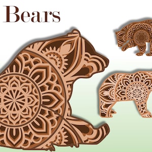 BEARS , 3D mandala , 4 layers, SVG and EPS   files , DIgital download Glowforge,Cricut,Silhouette +Gift 25 mandalas templates