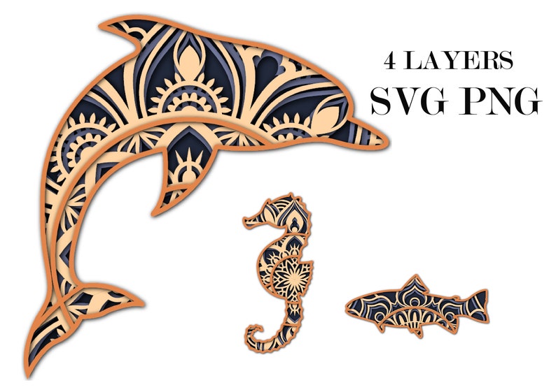 Download 3 Designs 4 Layers Svg Eps Png Cdr Dxf Files Digital Download Sea Life 3 D Mandala Clip Art Art Collectibles Kromasol Com