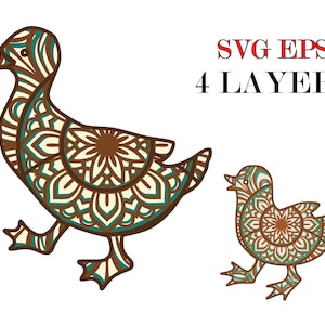 DUCK FAMILY , 4 livelli, Download digitale, svg , eps, file per Glowforge,Cricut,Silhouette +Gift 25 modelli mandala